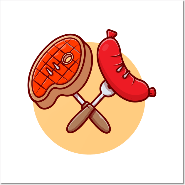 Roast Beef And Sausage Cartoon Vector Icon Illustration Wall Art by Catalyst Labs